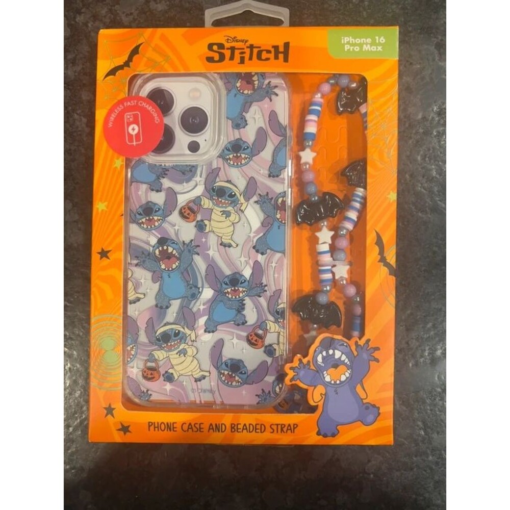 Disney Stitch Halloween Phone Case & Beaded Strap iPhone 16 Pro Max